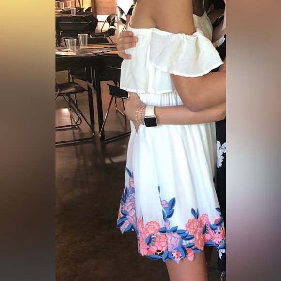 As U Wish White Dress With Blue Pink Purple Embroidered Flowers and Designs - Picture 2 of 7